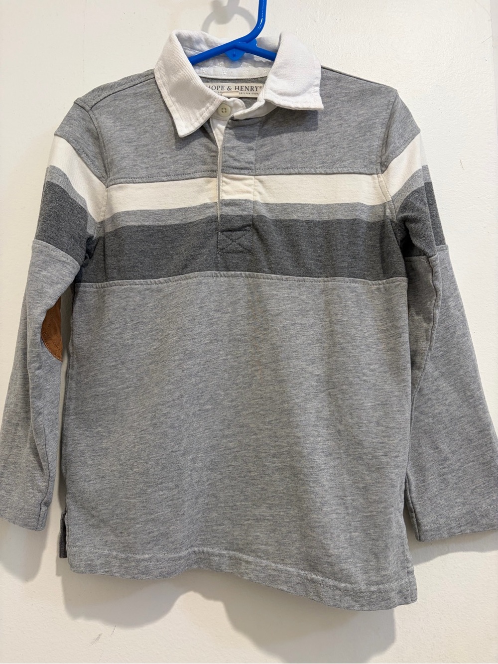 Hope & Henry Kids' Grey Striped Long-Sleeve Polo